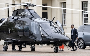 Rishi Sunak boarding a helicopter for a short flight to an engagement In Southampton